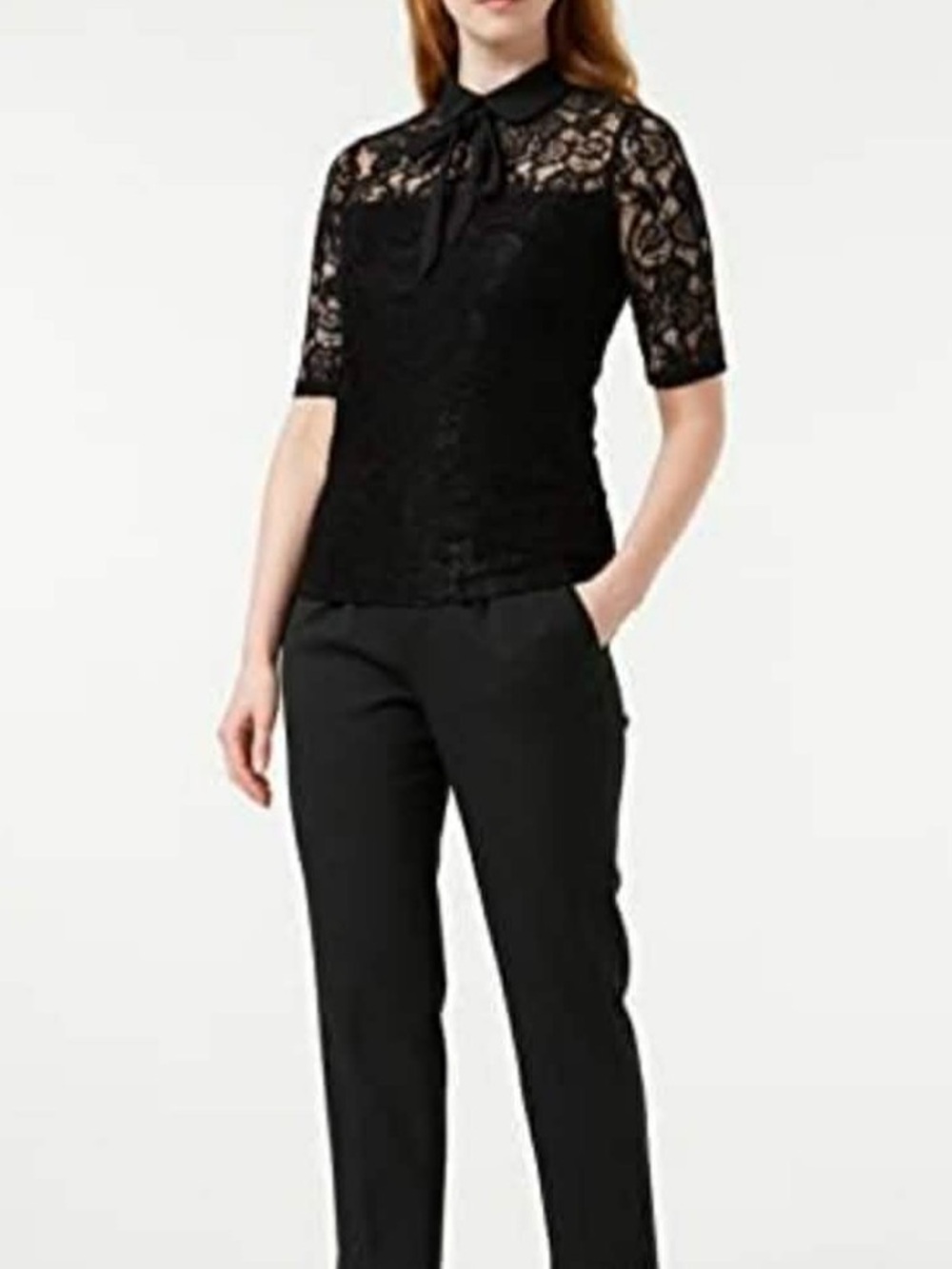Morgan de toi Paris-stretch lace top with bow -S - Picture 2 of 10